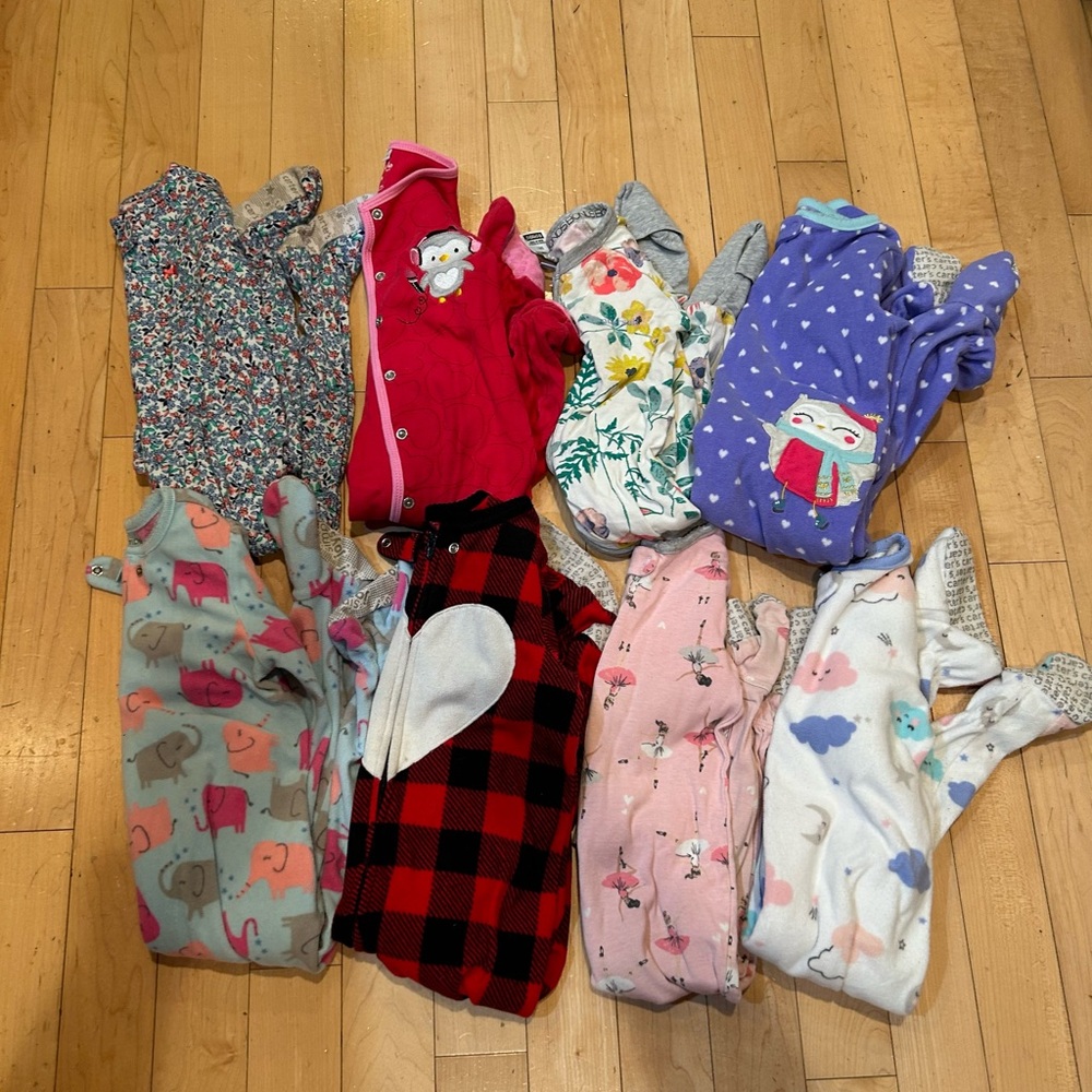 8 pair girl Pajama Footed footie bundle